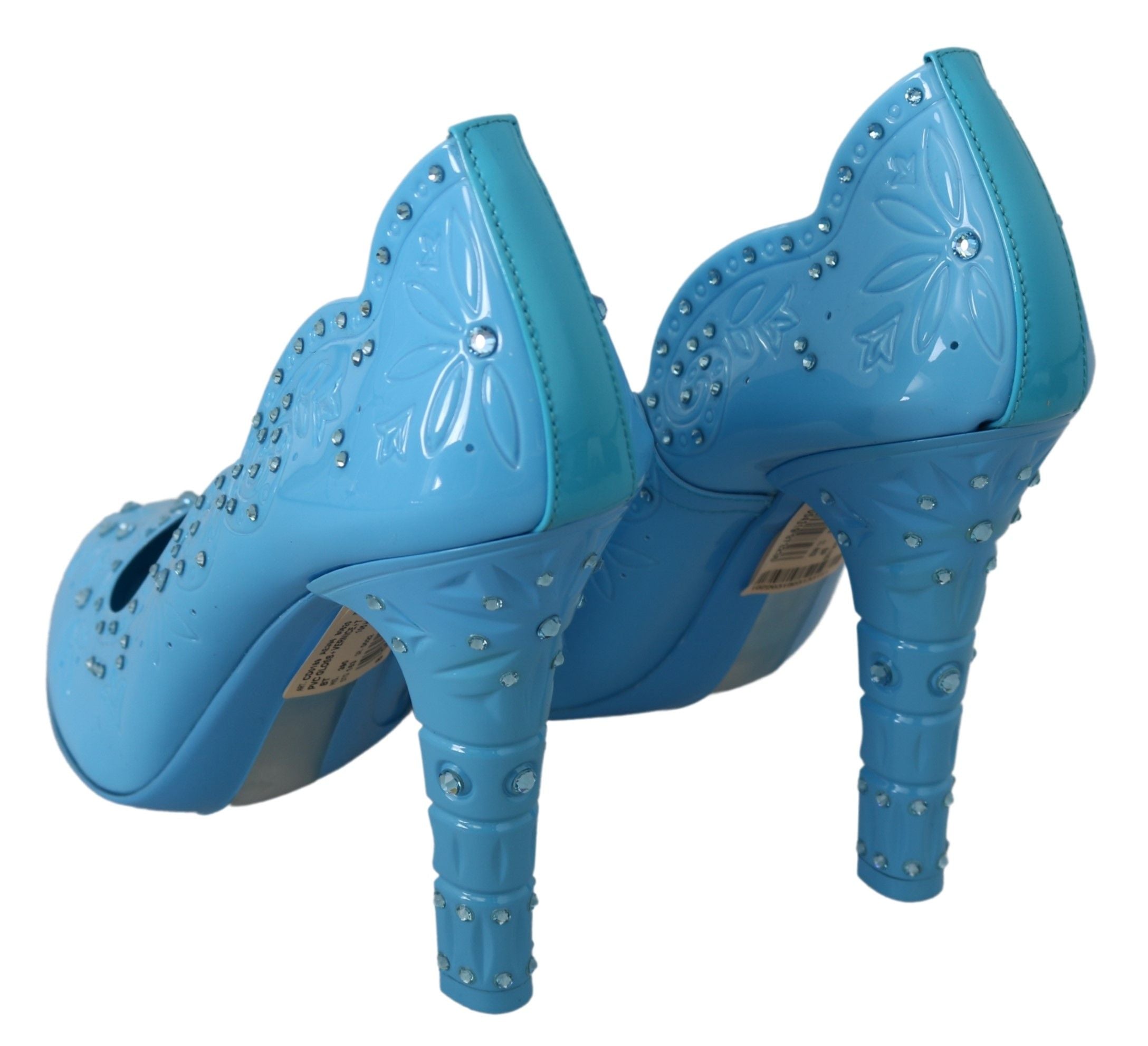 Chaussures à talons Dolce & Gabbana Cinderella en cristal bleu avec motifs floraux, élégantes et sophistiquées.