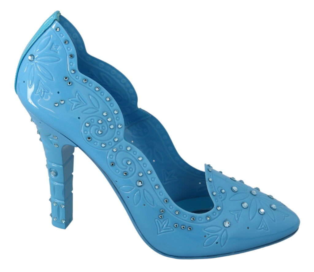 Chaussures à talons Dolce & Gabbana Cinderella en cristal bleu avec motif floral, élégantes et sophistiquées.