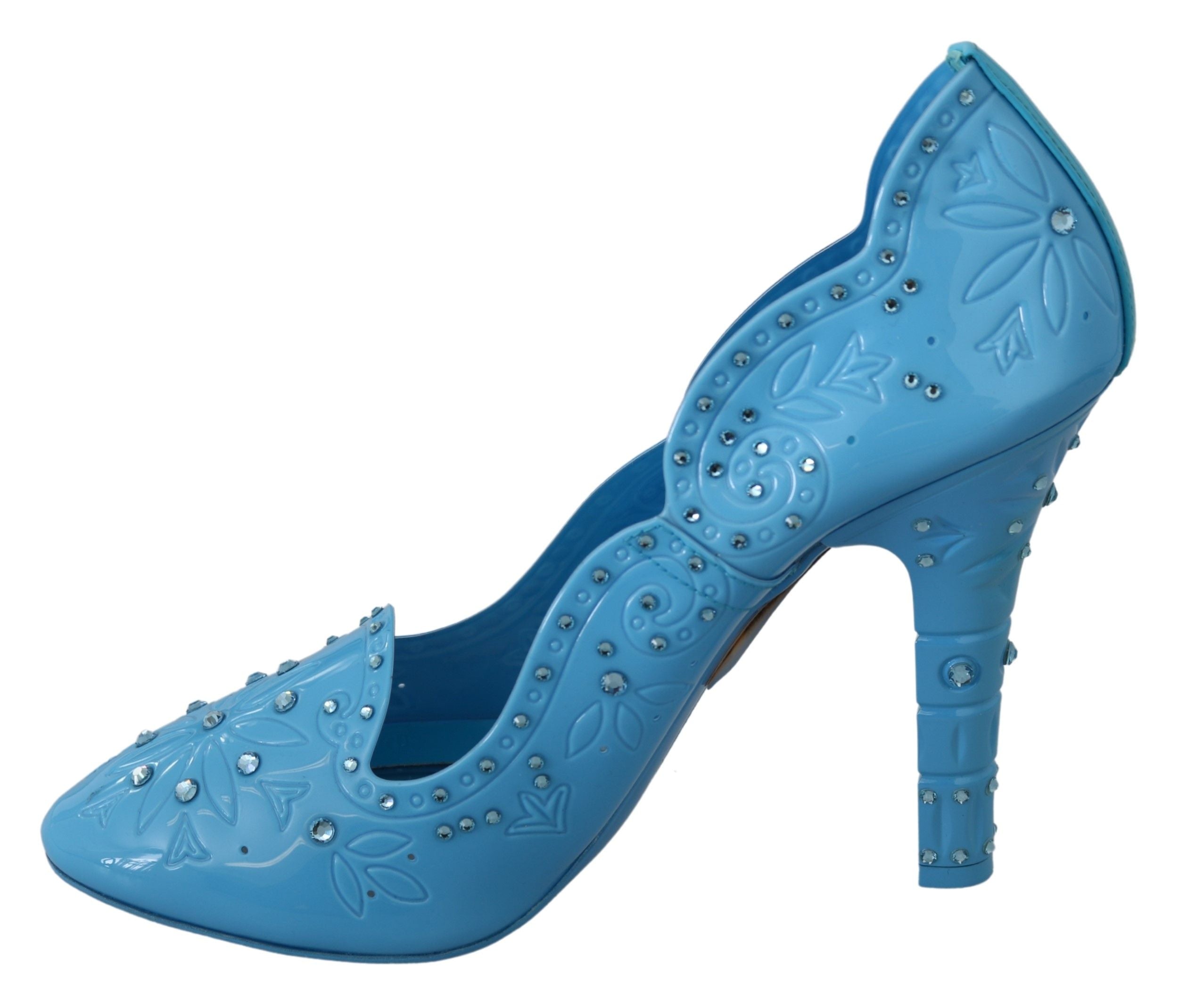 Chaussures à talons Dolce & Gabbana Cinderella en cristal bleu et motif floral, élégantes et raffinées.