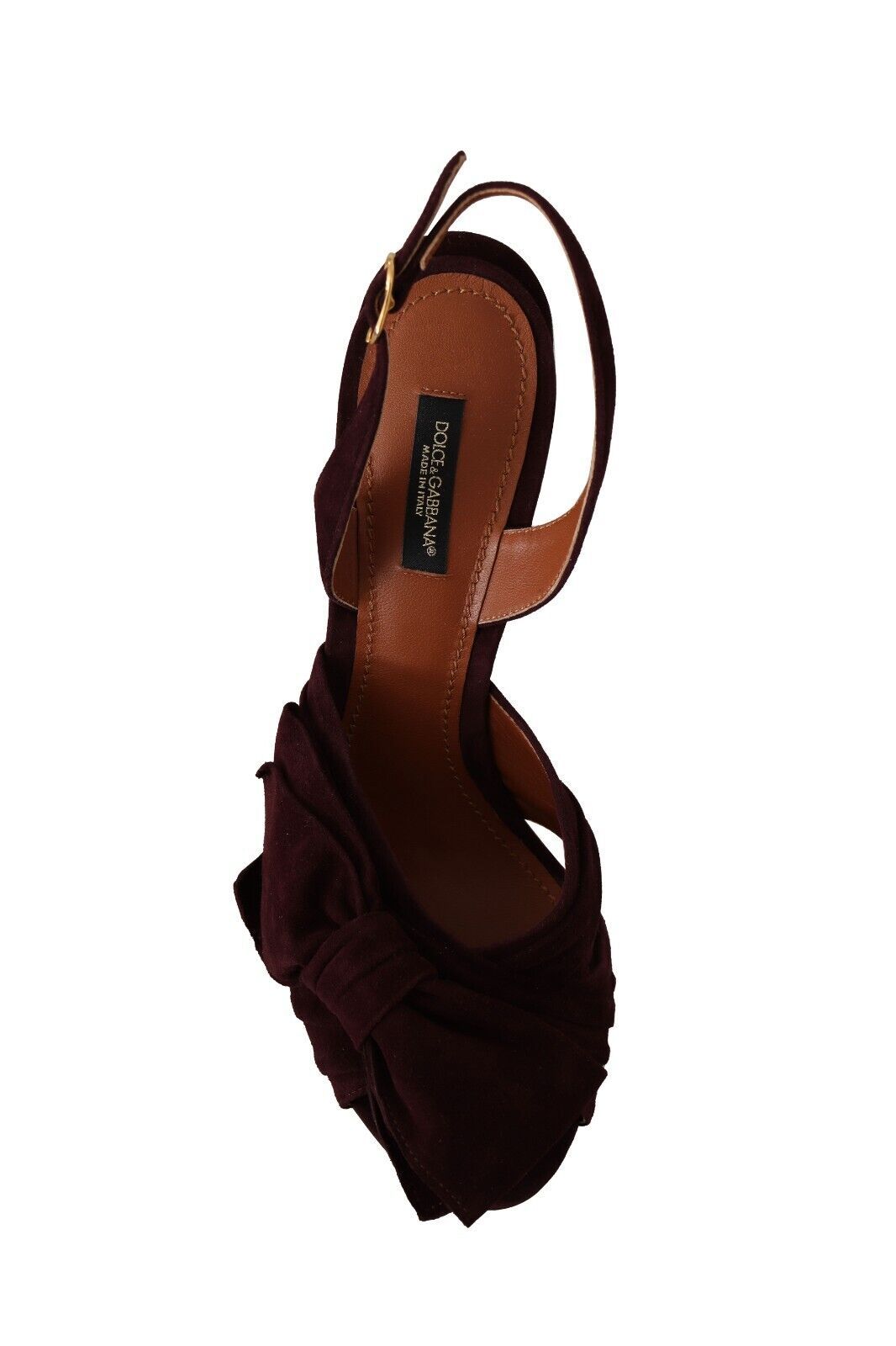Sandales à talons Dolce & Gabbana en daim violet foncé avec bride à la cheville, chaussures élégantes et sophistiquées.