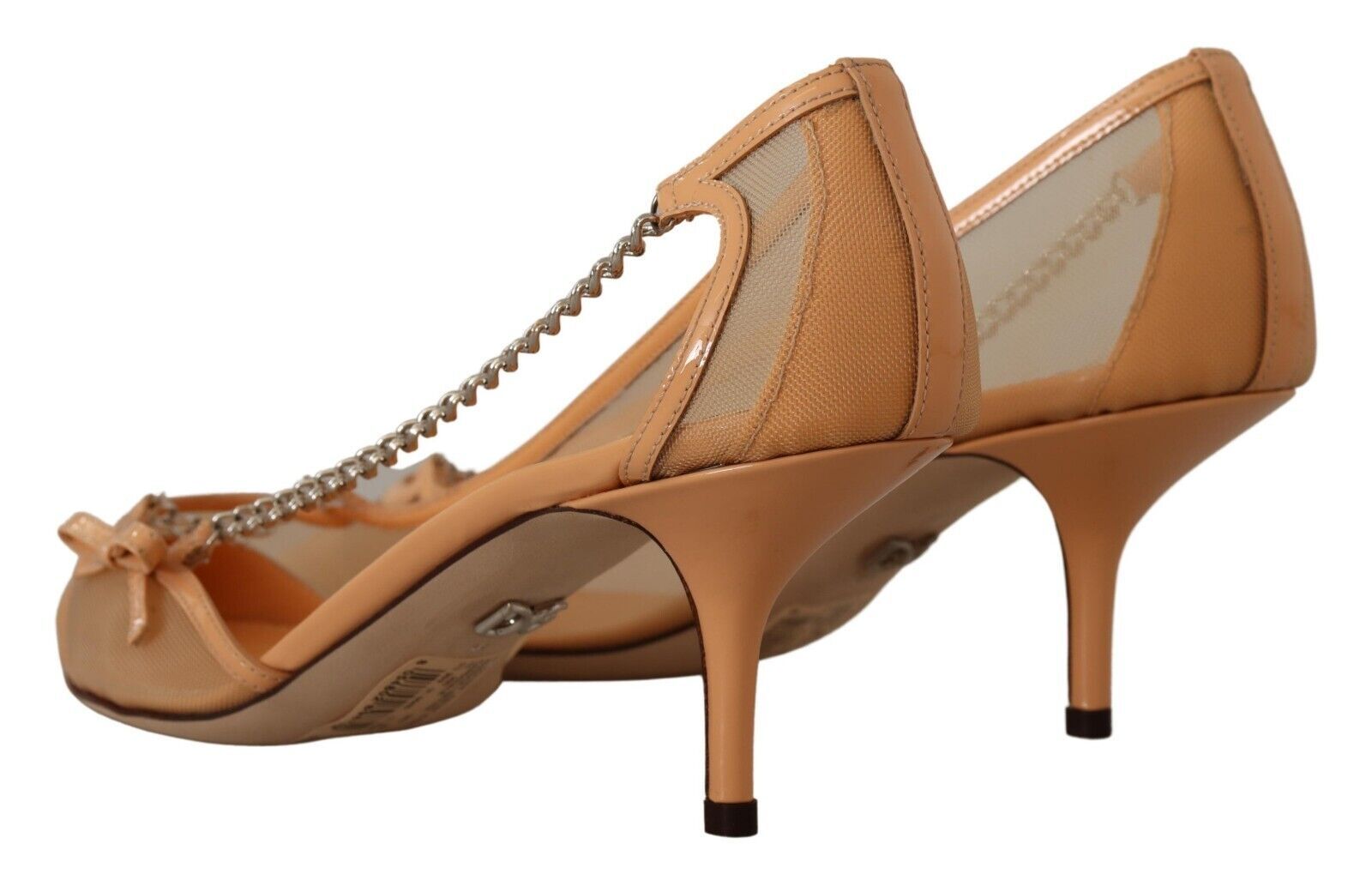 Chaussures à talons Dolce & Gabbana Peach en mesh, cuir et chaînes, élégantes pumps pour femmes.
