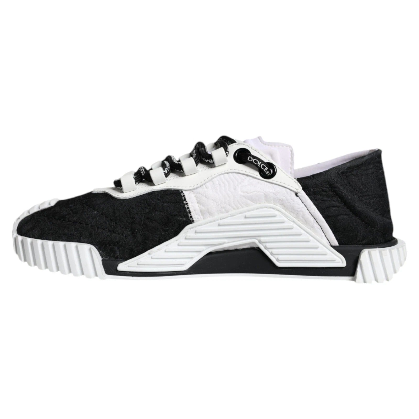 Chaussures sneakers basses Dolce & Gabbana NS1 blanches et noires, style moderne, vue de face.
