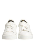 Chaussures Sneakers en cuir blanc et noir Portofino de Dolce & Gabbana, vue de face avec détails de la semelle et des lacets.