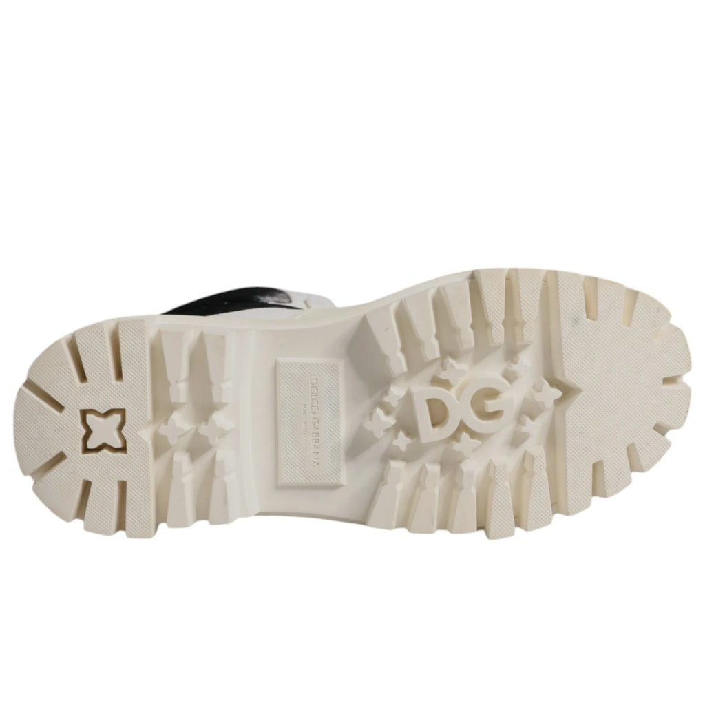 Bottes mi-mollet blanches, rembourrées, à lacets Dolce & Gabbana, chaussures élégantes en cuir avec semelle robuste.