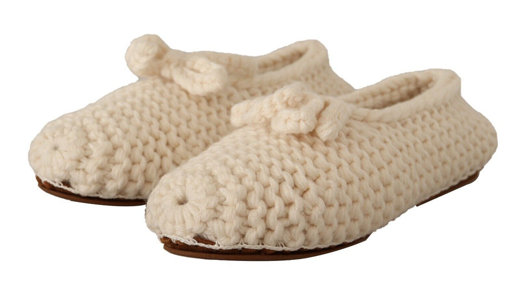 Chaussures ballerines Dolce & Gabbana blanches en tricot de laine, chaussures slip-on élégantes pour femmes.