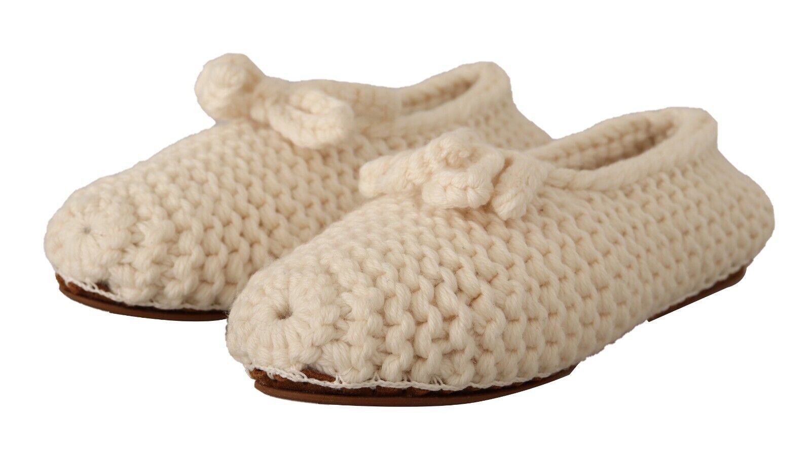 Chaussures ballerines Dolce & Gabbana blanches en tricot de laine, chaussures slip-on élégantes pour femmes.