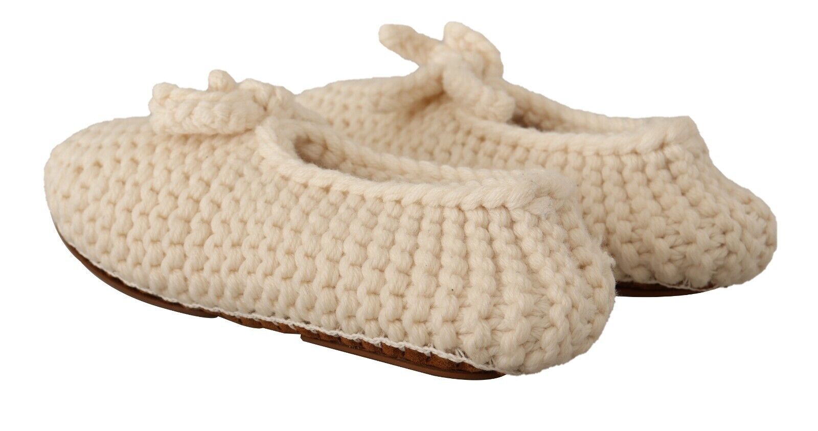 Chaussures ballerines slip-on blanches Dolce & Gabbana en tricot de laine, confortables et élégantes pour femmes.