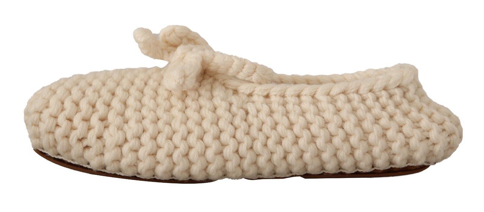 Chaussures ballerines Dolce & Gabbana blanches en laine tricotée, chaussures slip-on élégantes pour femmes.