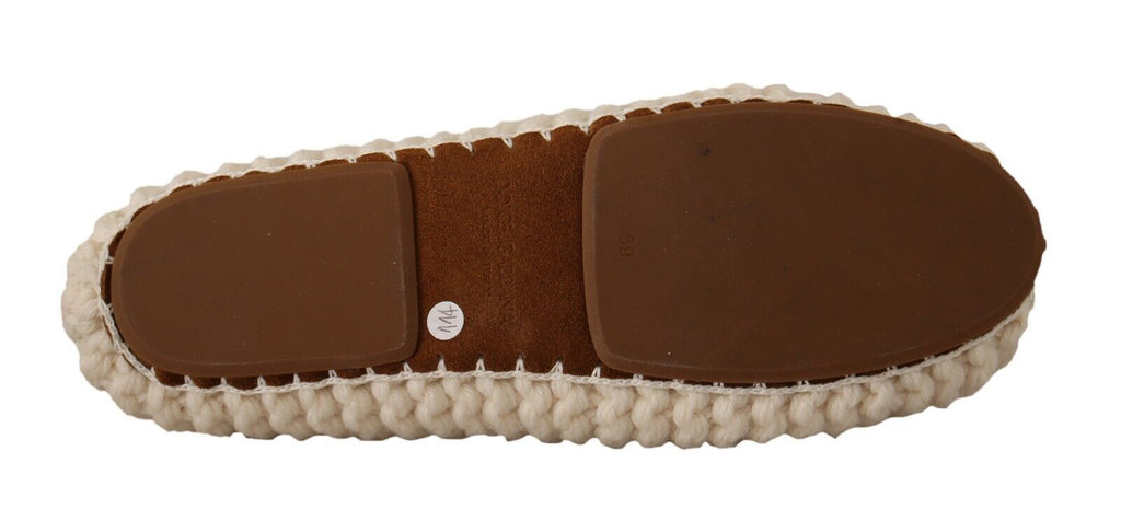 Chaussures ballerines Dolce & Gabbana en laine blanche, slip-on élégantes et confortables avec semelle plate.