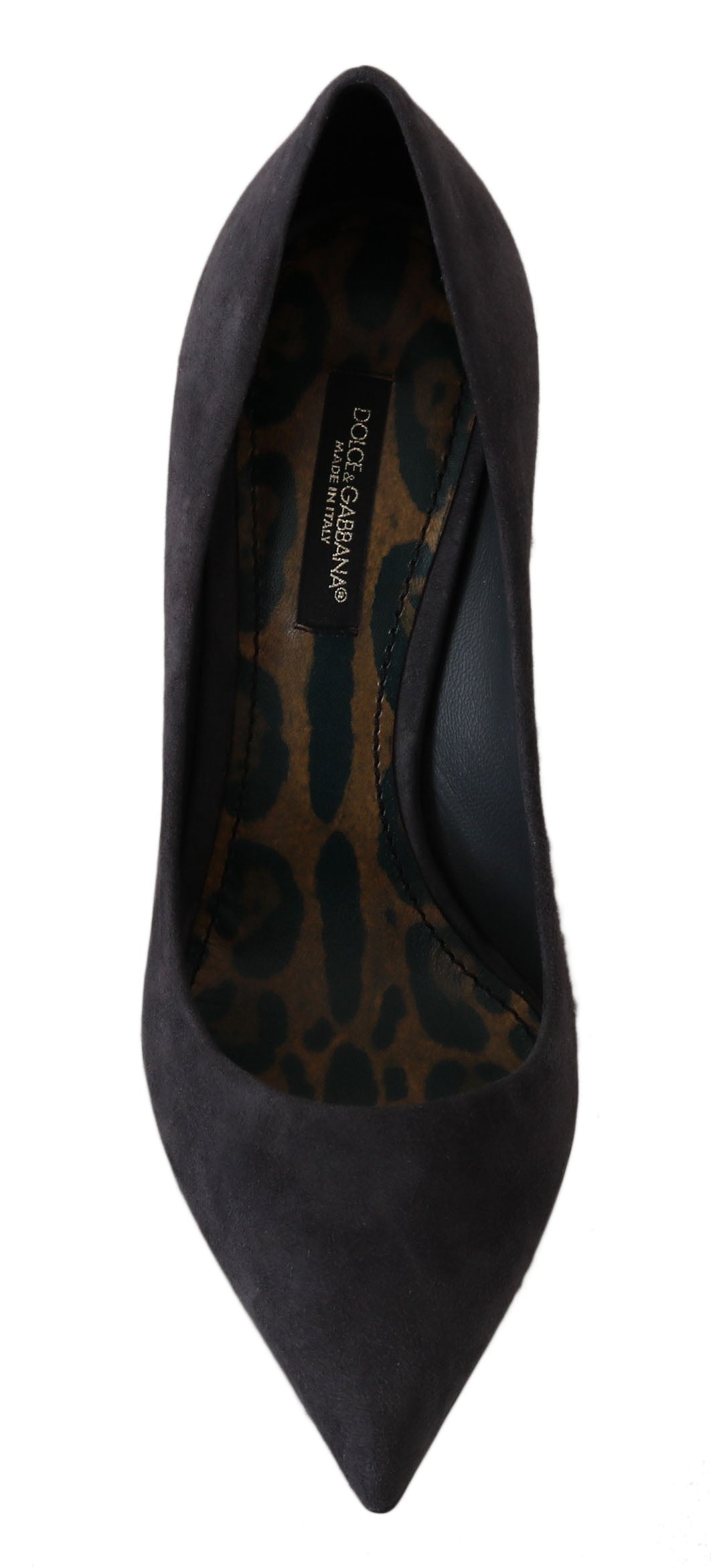 Chaussures à talons stilettos en daim gris de Dolce & Gabbana, élégantes et sophistiquées.