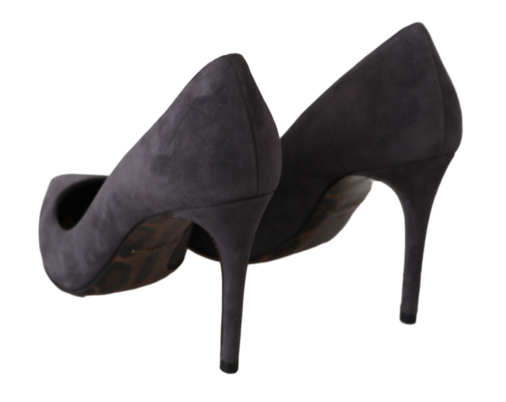 Chaussures à talons stilettos Dolce & Gabbana en cuir suédé gris, élégantes et sophistiquées pour femmes.