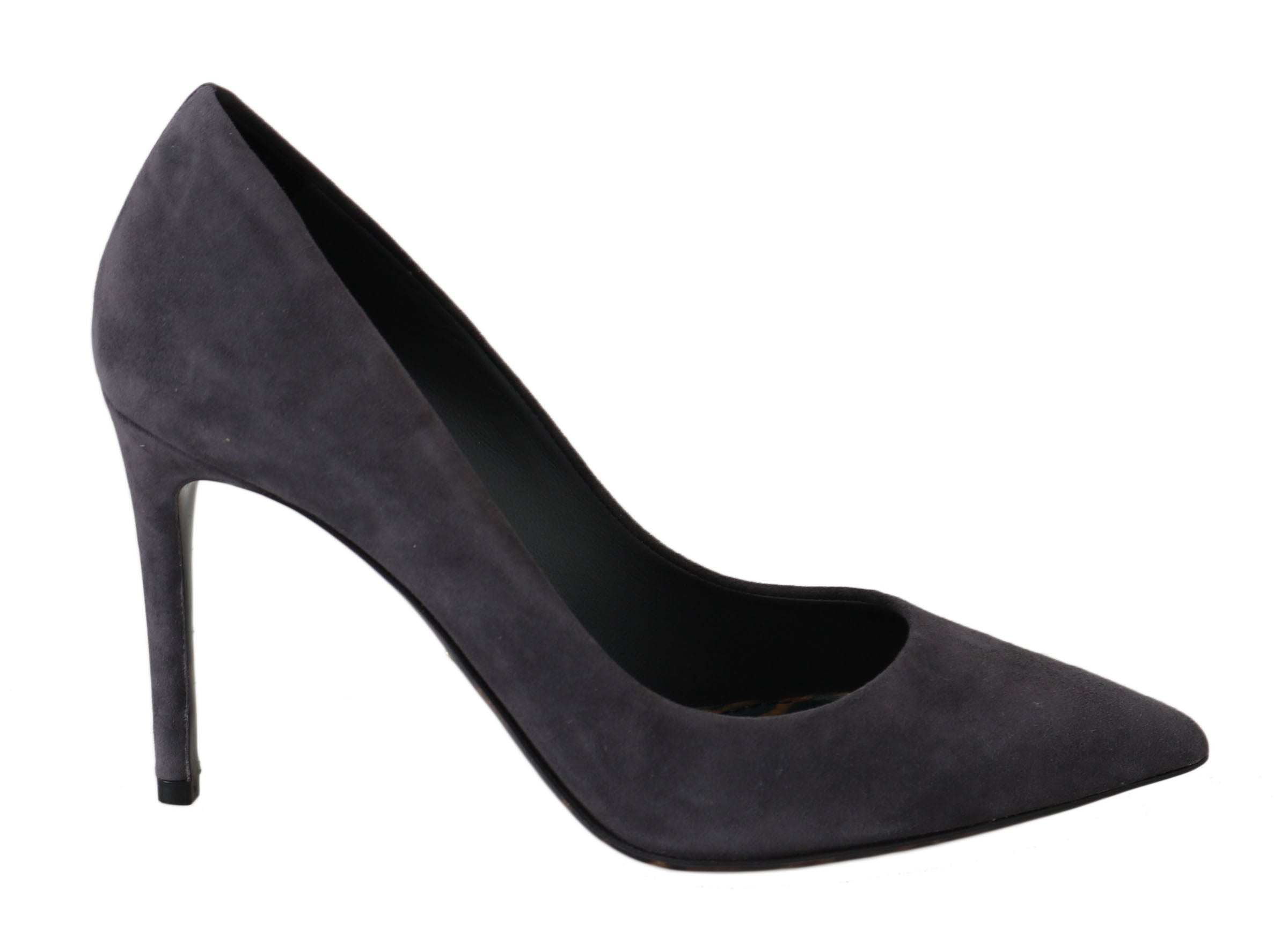 Chaussures à talons stilettos en cuir suédé gris de Dolce & Gabbana, élégantes et sophistiquées.