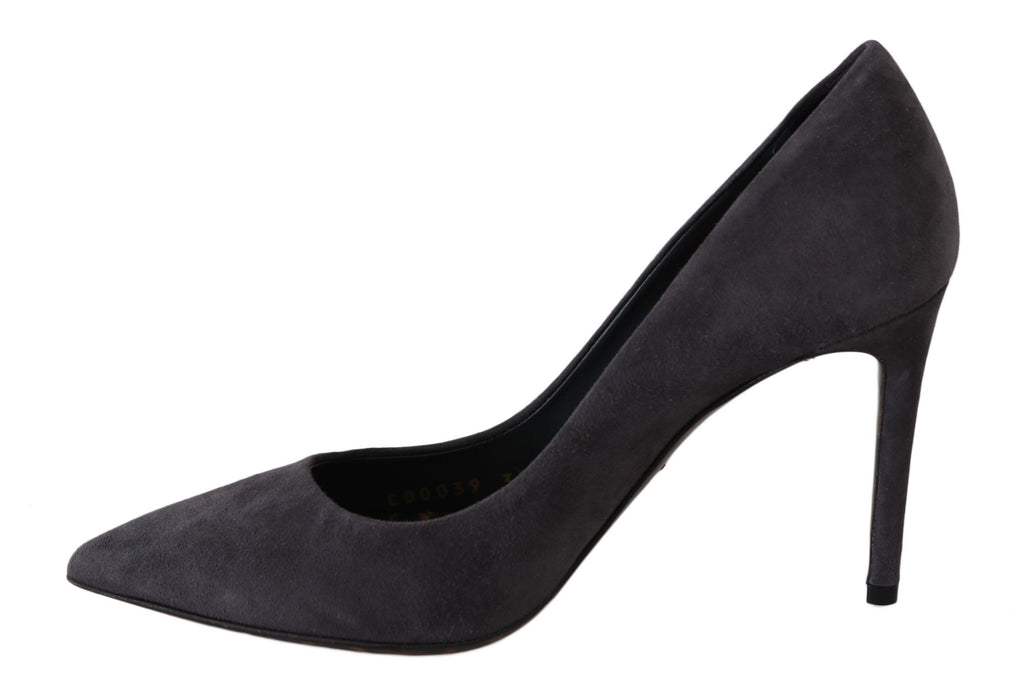 Chaussures à talons stilettos en cuir suédé gris de Dolce & Gabbana, élégantes et raffinées.