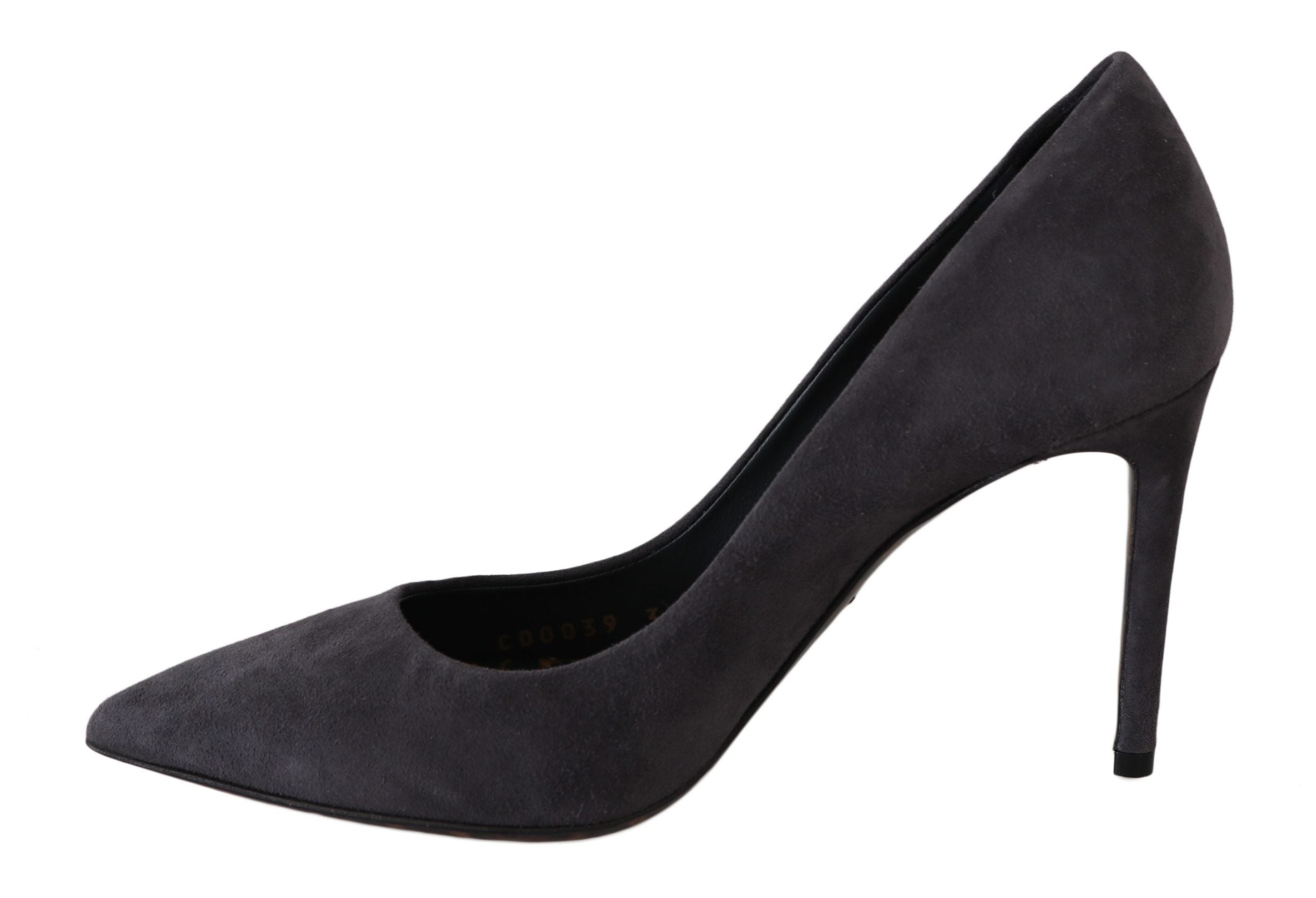 Chaussures à talons stilettos en cuir suédé gris de Dolce & Gabbana, élégantes et raffinées.