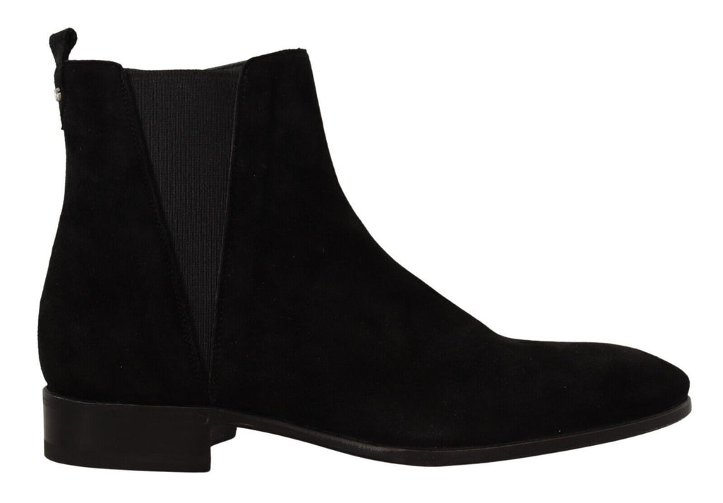 Bottes Chelsea pour hommes en cuir suédé noir de Dolce & Gabbana, style élégant avec semelle en caoutchouc.