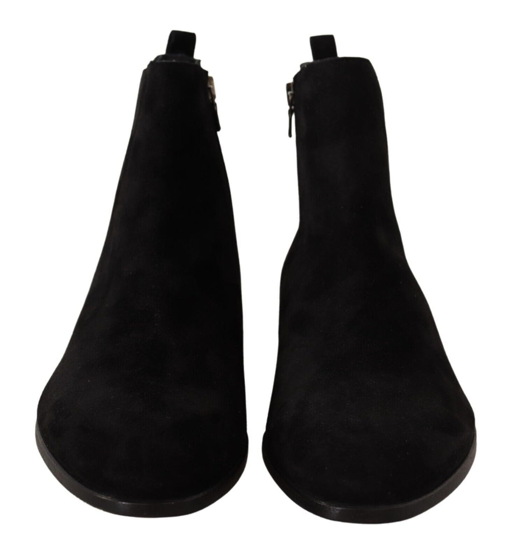 Bottes Chelsea pour hommes en daim noir Dolce & Gabbana, semelles en cuir, style élégant et moderne.