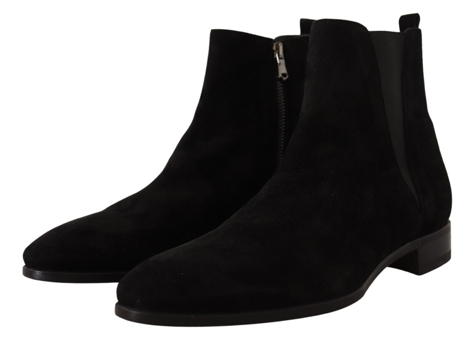 Bottes Chelsea pour hommes en daim noir Dolce & Gabbana, semelle en cuir, style élégant et moderne.
