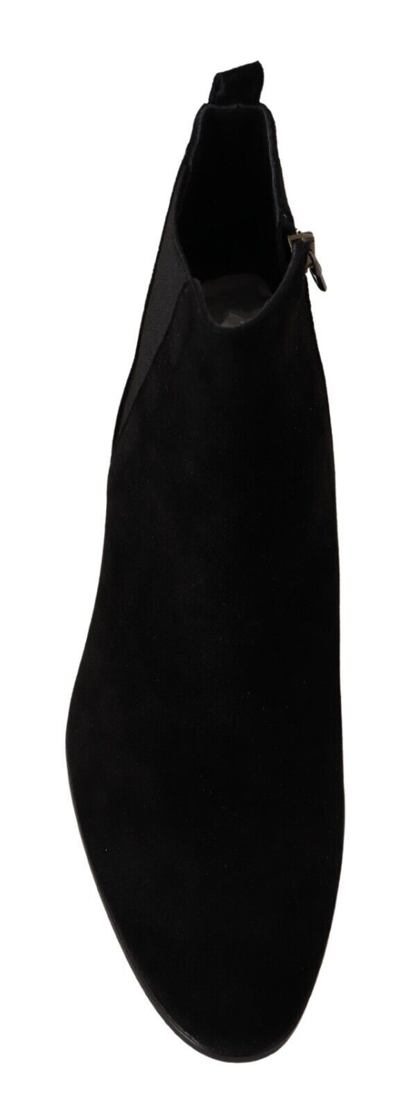 Bottines Chelsea pour hommes Dolce & Gabbana en cuir et daim noir, vue de face montrant leur design élégant et classique.