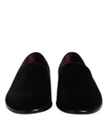 Chaussures formelles Dolce & Gabbana en velours noir, mocassins slip-on élégants pour homme.