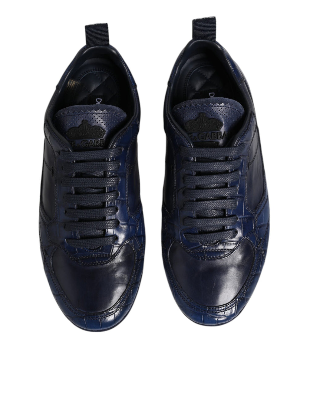 Chaussures basses en cuir bleu foncé pour homme de Dolce & Gabbana, sneakers élégants et confortables.