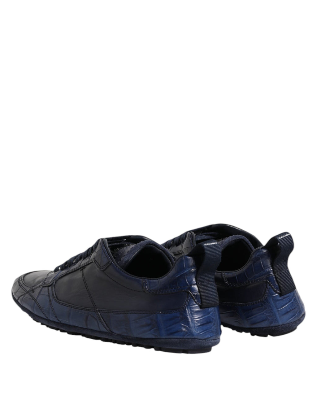 Chaussures basses pour hommes Dolce & Gabbana en cuir bleu foncé, sneakers low top élégants et modernes.