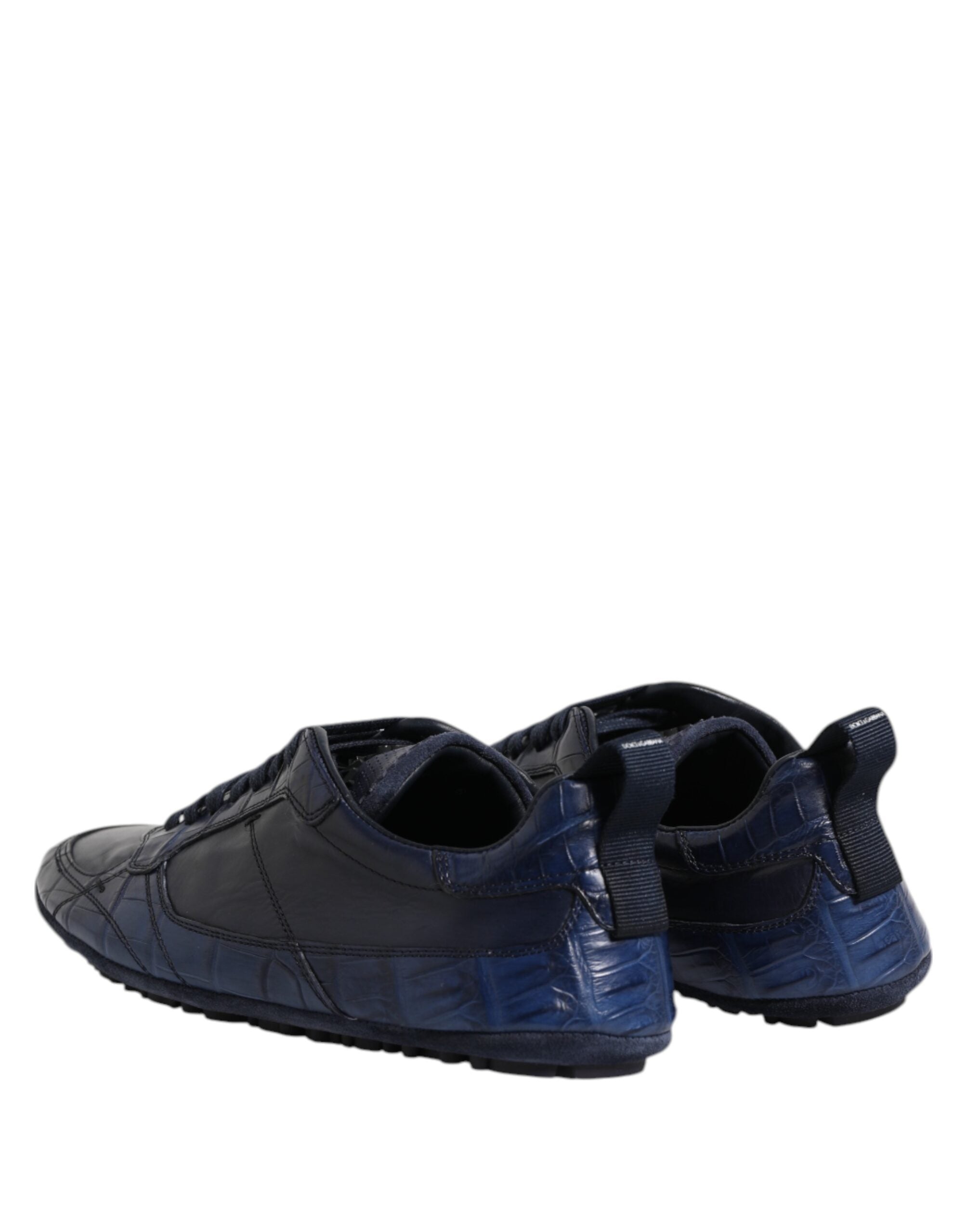 Chaussures basses pour hommes Dolce & Gabbana en cuir bleu foncé, sneakers low top élégants et modernes.