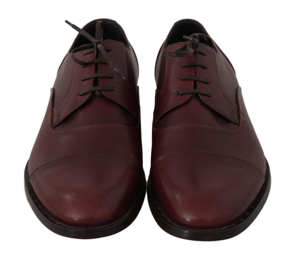 Chaussures Derby en cuir rouge Bordeaux de Dolce & Gabbana, chaussures formelles élégantes pour homme.