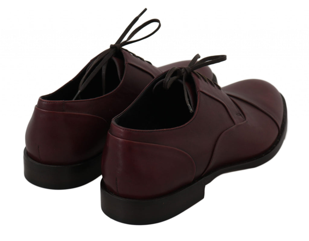 Chaussures Derby en cuir Bordeaux rouge de Dolce & Gabbana, chaussures formelles élégantes pour homme.