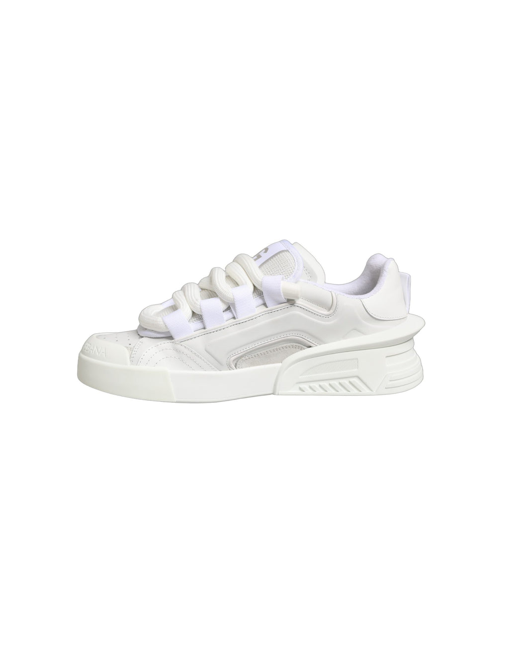 Chaussures sneakers basses en cuir de veau blanc Dolce & Gabbana, vue de face, style élégant et moderne.