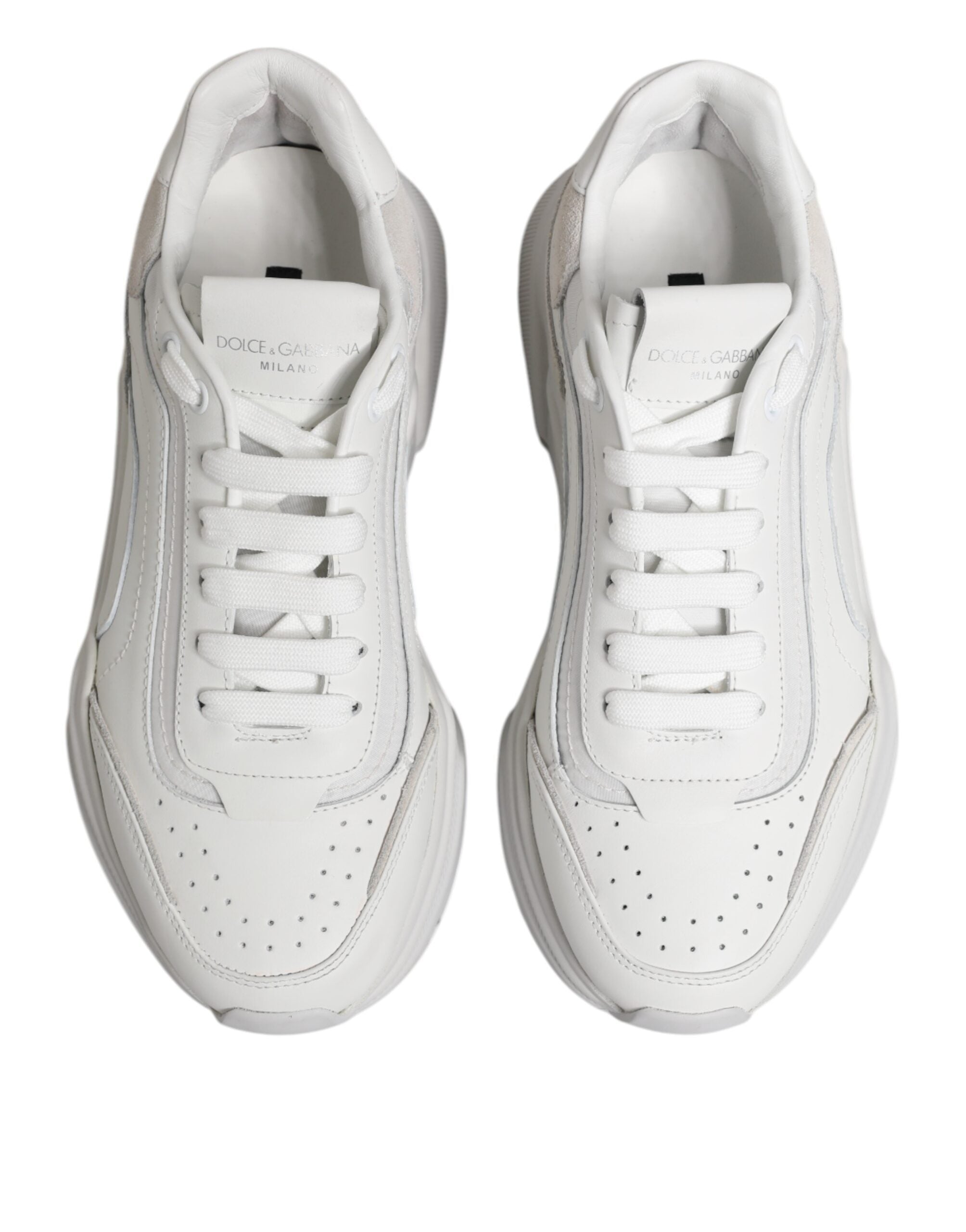 Chaussures sneakers basses en cuir blanc Dolce & Gabbana Daymaster pour femme, vue de face.