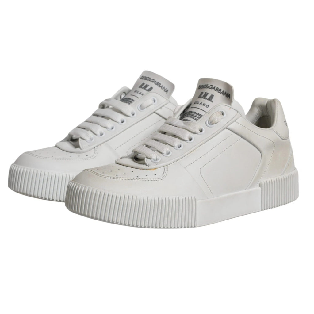 Chaussures basses en cuir blanc Dolce & Gabbana Miami, sneakers décontractés pour homme, vue de face.
