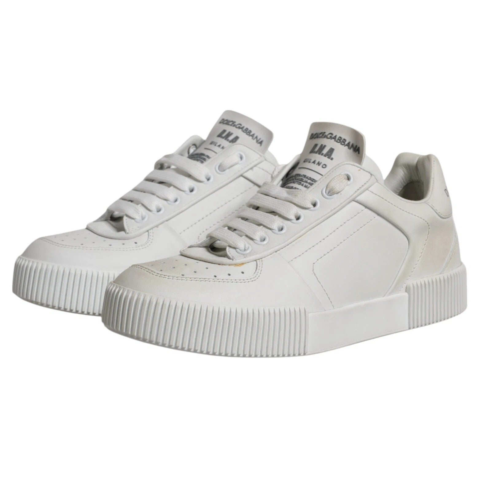 Chaussures basses en cuir blanc Dolce & Gabbana Miami, sneakers décontractés pour homme, vue de face.