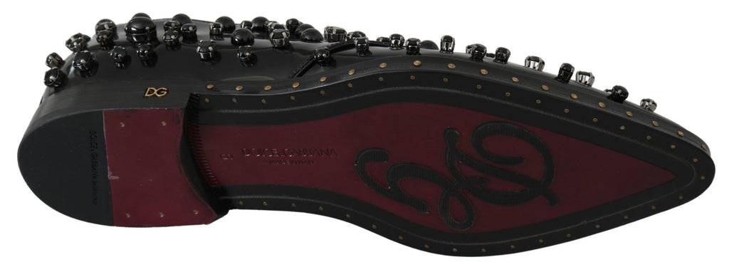 Chaussures Dolce & Gabbana en cuir noir avec cristaux, style brogue élégant et sophistiqué.