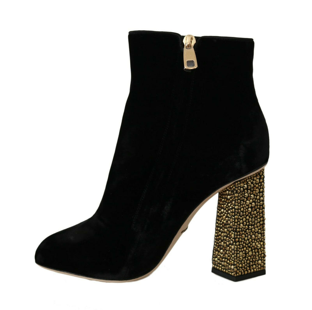 Chaussures à talons carrés en velours noir et cristaux Dolce & Gabbana, élégantes et sophistiquées.