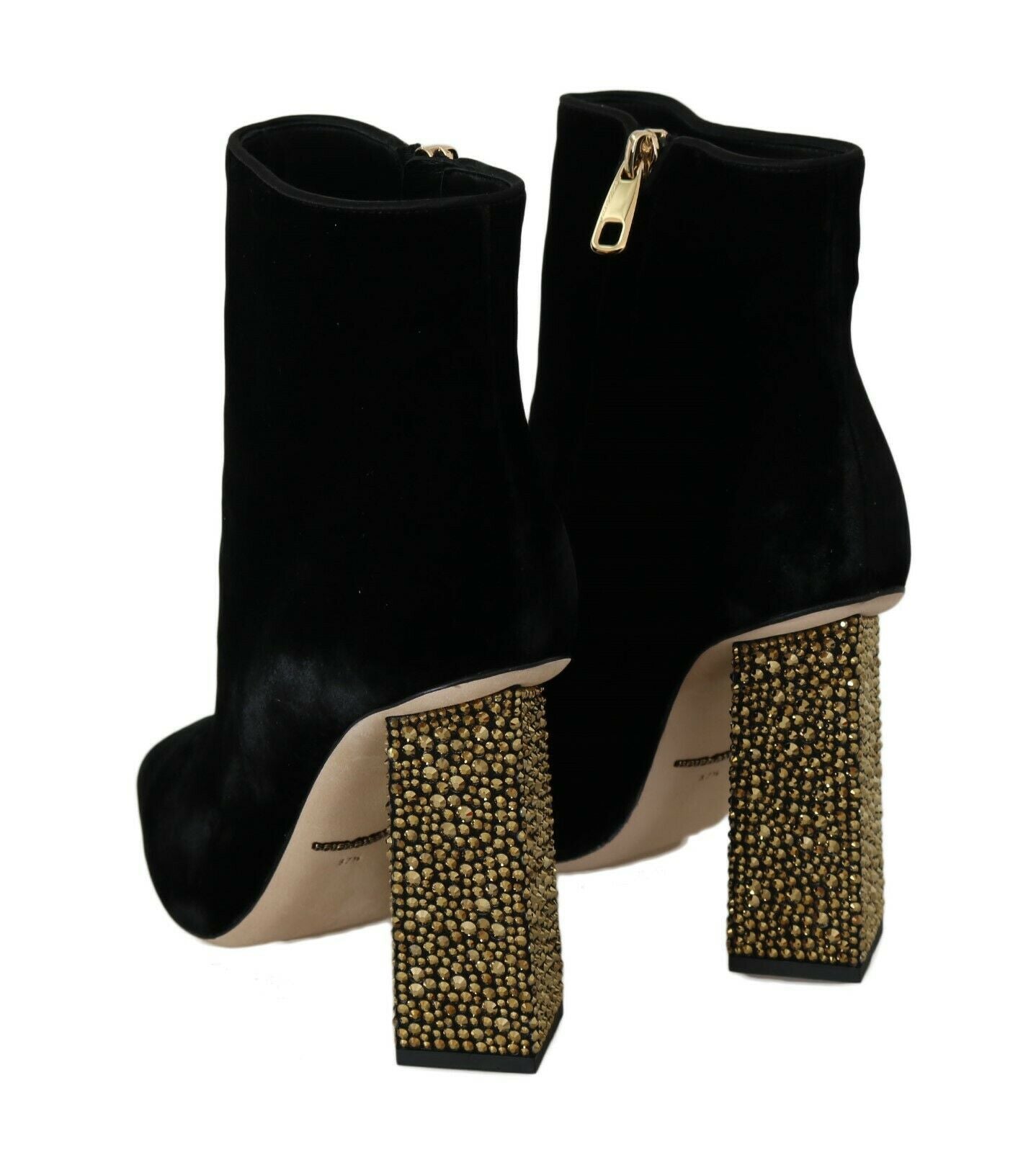 Chaussures à talons carrés en velours noir avec cristaux de Dolce & Gabbana, élégantes et sophistiquées.