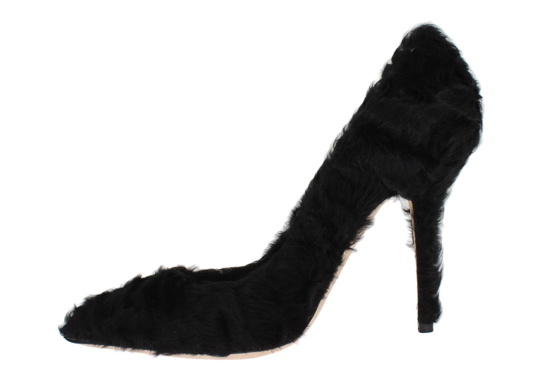 Escarpins en cuir et fourrure de lamb, noir, Dolce & Gabbana Xiangao, élégants et sophistiqués.