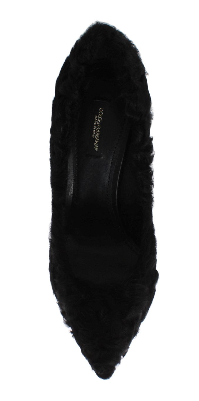 Escarpins en cuir et fourrure de mouton noir Dolce & Gabbana Xiangao, élégants et sophistiqués.