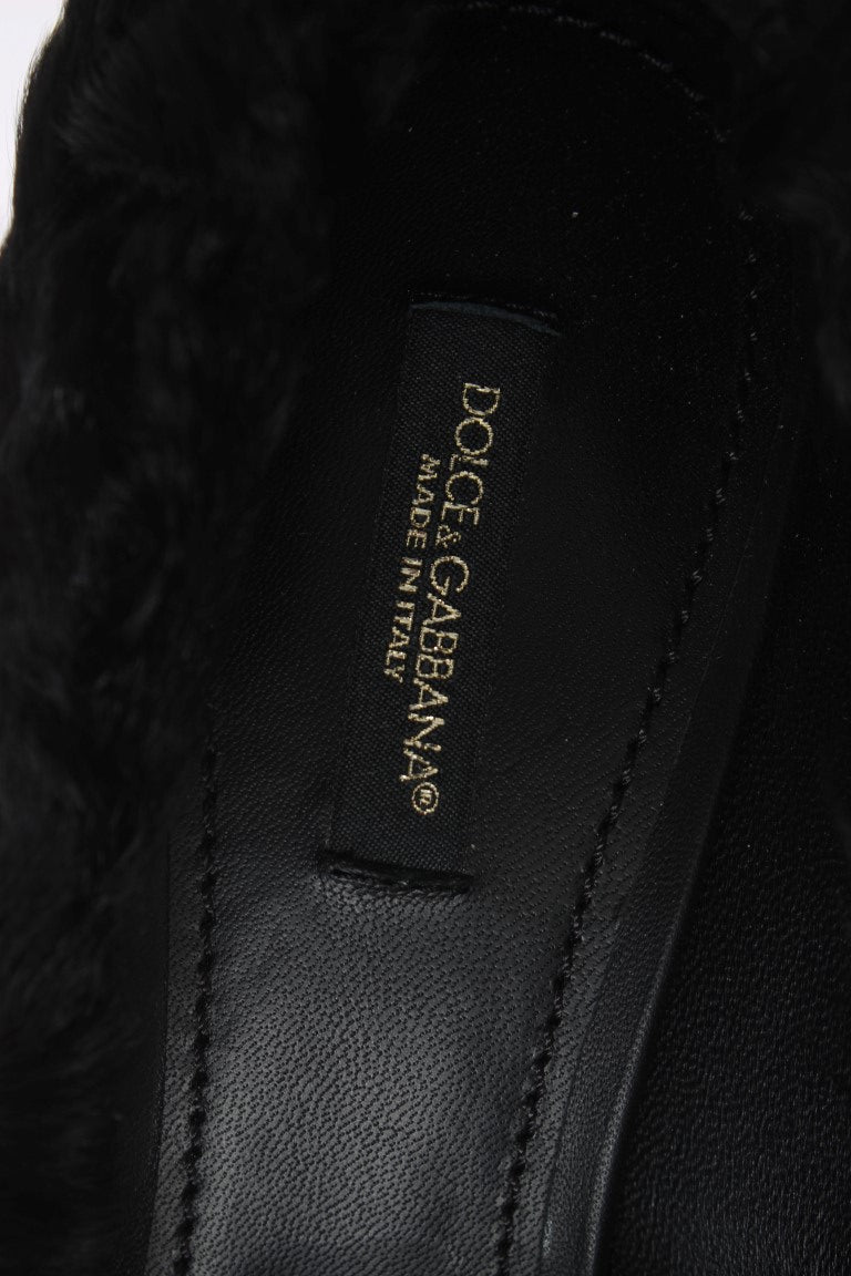 Escarpins en cuir et fourrure de mouton noir Dolce & Gabbana Xiangao, élégants et sophistiqués.
