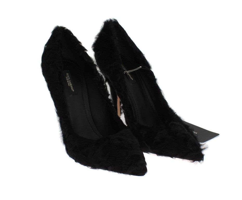 Chaussures Dolce & Gabbana en cuir et fourrure de agneau noire Xiangao, pompe élégante pour femmes.