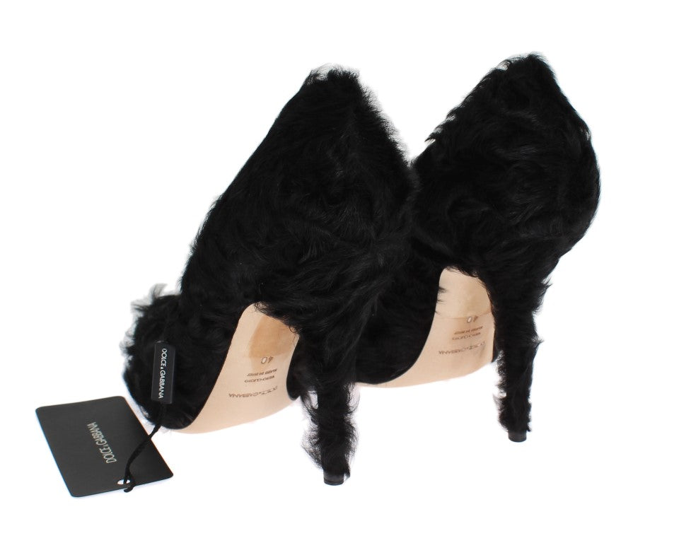 Escarpins en cuir et fourrure de mouton noir Dolce & Gabbana Xiangao, élégants et sophistiqués.