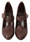 Chaussures à talons Dolce & Gabbana Cinderella marron avec fleurs florales et cristaux, élégantes et sophistiquées.
