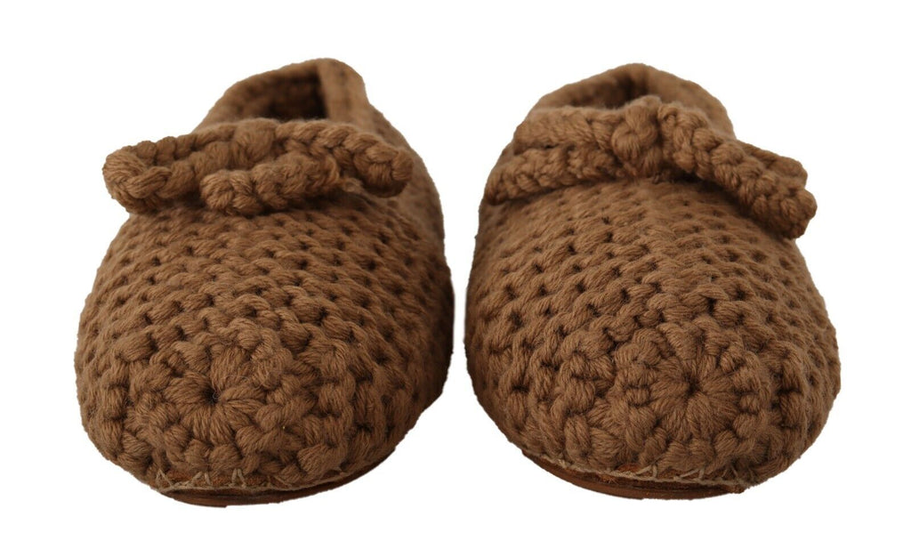 Chaussures ballerines Dolce & Gabbana en laine marron, chaussons slip-on confortables et élégants pour femmes