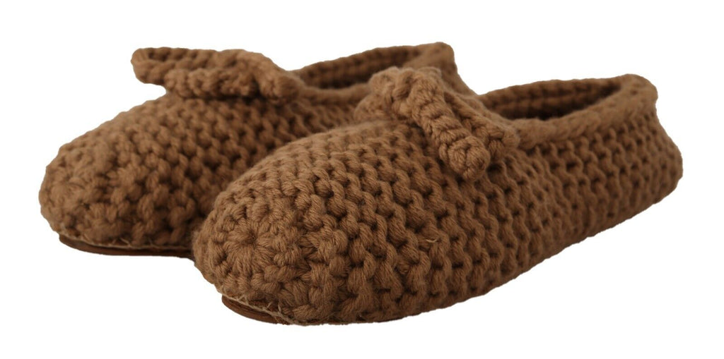 Chaussures ballerines Dolce & Gabbana en laine marron, slip-on, design confortable et élégant.