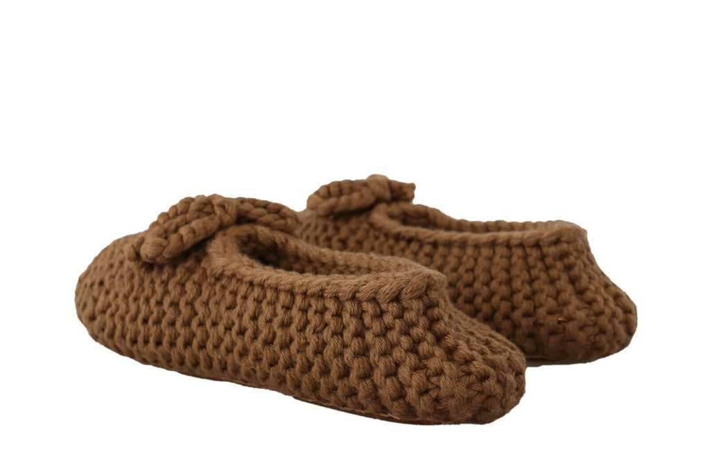 Chaussures ballerines Dolce & Gabbana en laine marron, chaussures slip-on élégantes et confortables pour femmes.