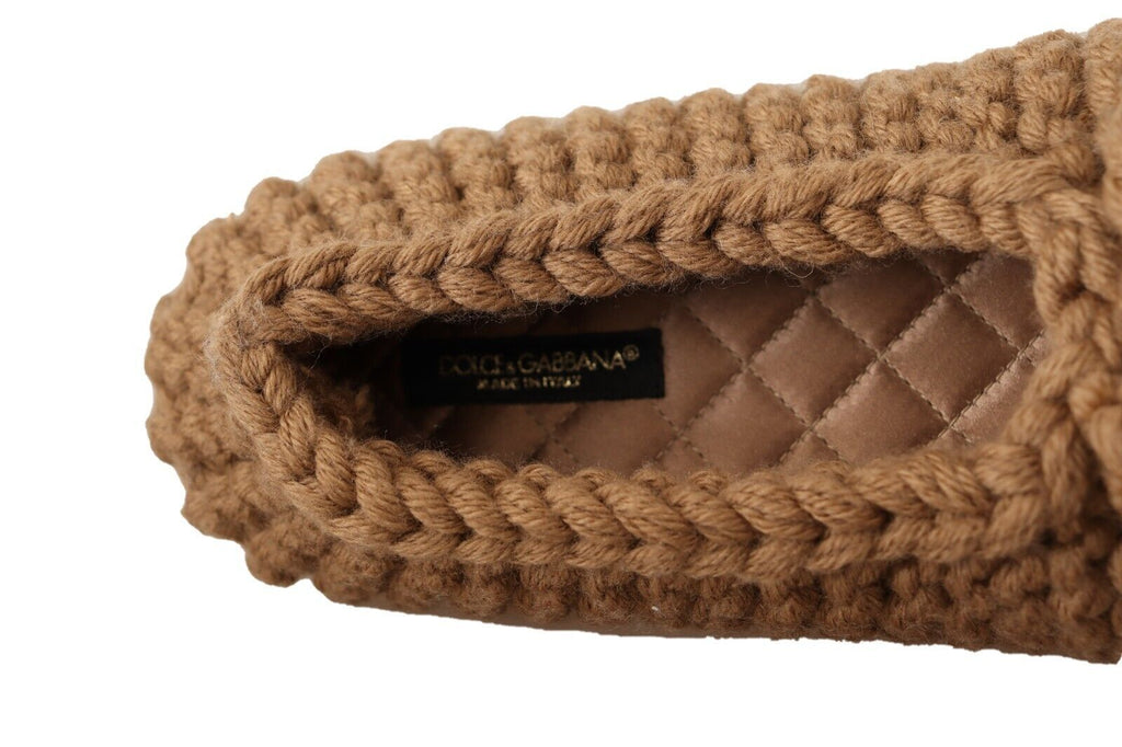 Chaussures ballerines Dolce & Gabbana en laine marron, slip-on, élégantes et confortables, pour un style chic et décontracté.