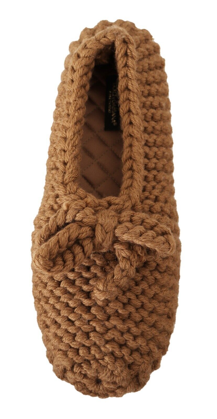 Chaussures ballerines Dolce & Gabbana en laine marron, slip-on, chaussures confortables et élégantes pour femmes.
