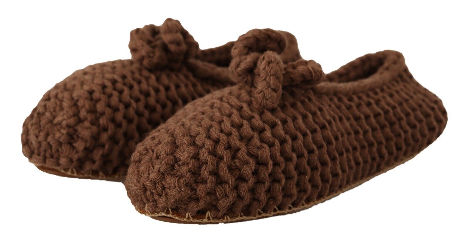Chaussures ballerines Dolce & Gabbana en laine marron, chaussons slip-on élégants et confortables pour femmes.