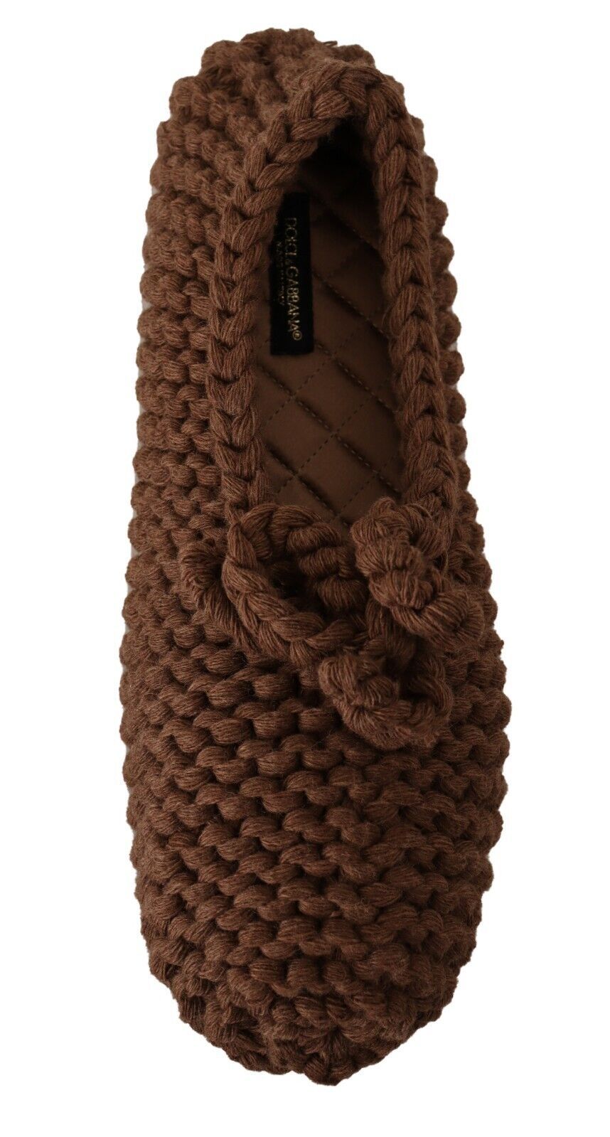 Chaussures ballerines à enfiler Dolce & Gabbana en laine marron, chaussures plates élégantes pour femme.