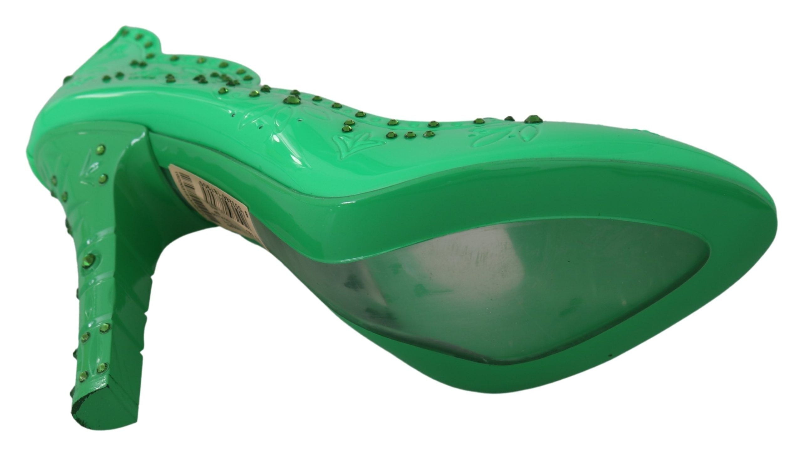 Escarpins Dolce & Gabbana CINDERELLA en vert avec cristaux floraux, élégants et sophistiqués pour femmes.