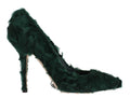 Escarpins en cuir et fourrure de mouton vert Dolce & Gabbana Xiangao, élégants et sophistiqués, visibles en gros plan.